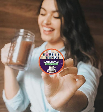 Double Donut Coffee - Decaf Dark Roast Pods | Extra Bold Blend for Keurig - 80 Recyclable Pods