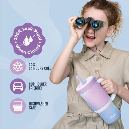 Ello Oasis 14oz Stainless Steel Toddler Tumbler - Leakproof, Insulated, BPA-Free | Purple Swirl
