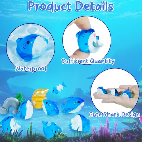 Exasinine Mini Resin Shark Figurines - Adorable Ocean Decor Set for Fish Tanks & Fairy Gardens (10pcs)