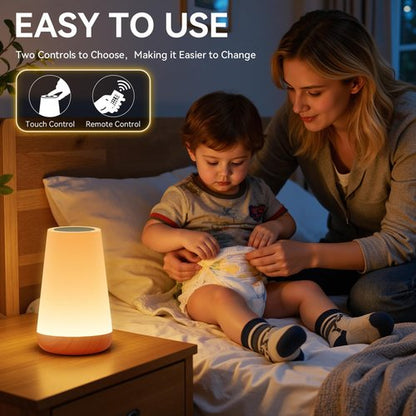 Auxmir LED Night Light - Touch & Remote Control Dimmable Tabletop Lamp | 13 RGB Colors, Rechargeable, Portable for Kids & Nursery