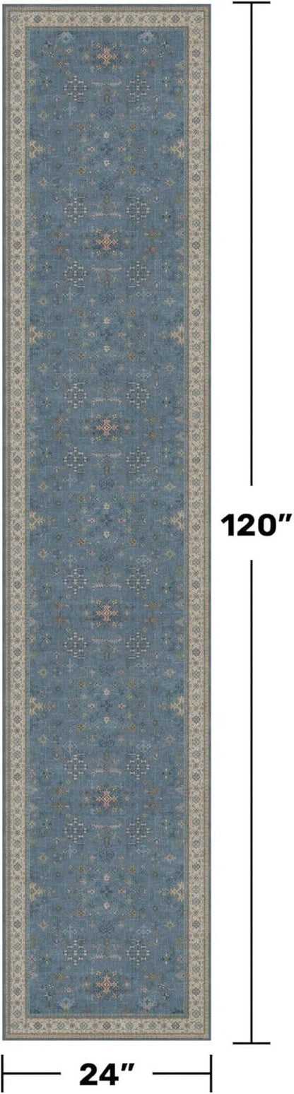 Hazo Haus Non-Slip 10ft Hallway Runner Rug - Washable & Waterproof Blue 2x10 Kitchen Mat | Modern Boho Design