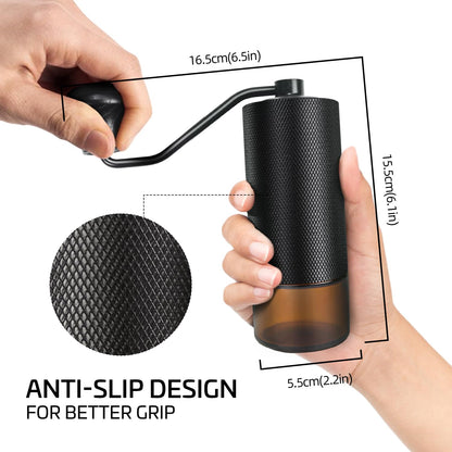 TRINIDa Manual Coffee Grinder, Premium 420 SUS CNC 38mm Burr Coffee Bean Grinder with Visible Glass Bin, Adjustable Small Burr Coffee Bean Grinders for Camping and Travelling