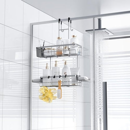Aitatty Hanging Shower Caddy - Rustproof Over-Door Organizer for Easy Bathroom Storage | Silver Finish