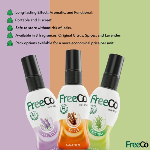 Freeco Before-you-go Toilet Spray | Stops odour Before it Begins with Essential Oils | Ideal for Home, Office, Public Spaces & Travel | Variety 3-Pack 3x60ml: 2 Citrus Scent & 1 Lavender Scent