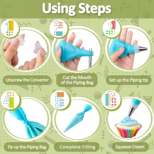 FANTEXY Piping Bags and Tips Set - 33 Reusable Cake Decorating Supplies with Icing Tips & Scrapers
