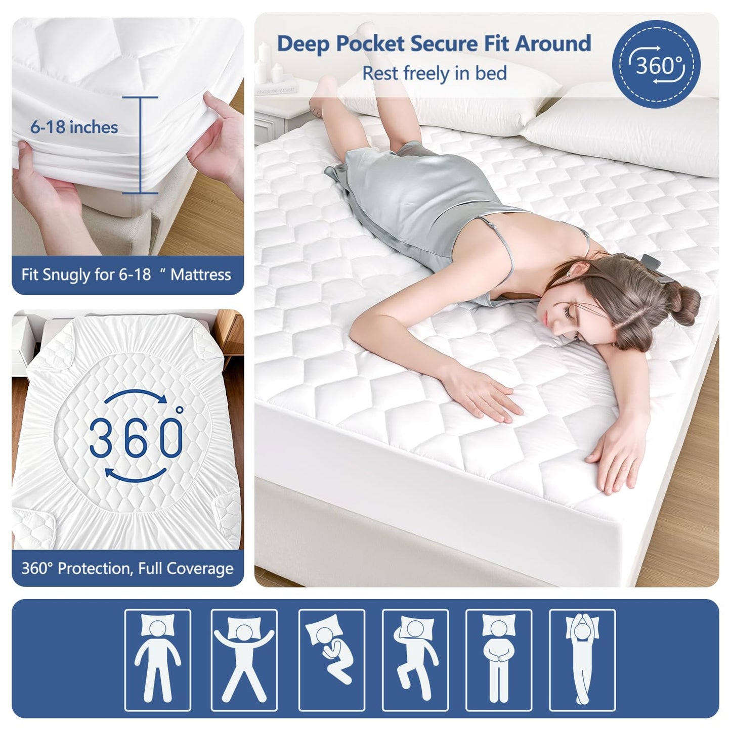 Twin Mattress Protector Waterproof Washable Mattress Padded Cover Fitted Twin Size Bed Protection Noiseless Plastic Bed Pad Deep Pocket Up to 18” Soft and Breathable(White)