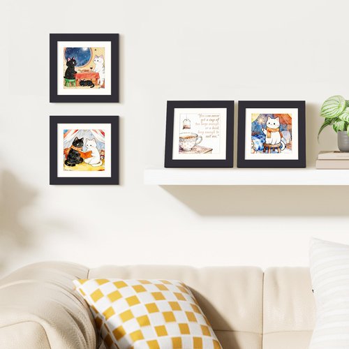 upsimples 5x5 Picture Frame, Display Pictures 4x4 with Mat or 5x5 Without, Wall Hanging Photo Frames, Black, 1 Pack