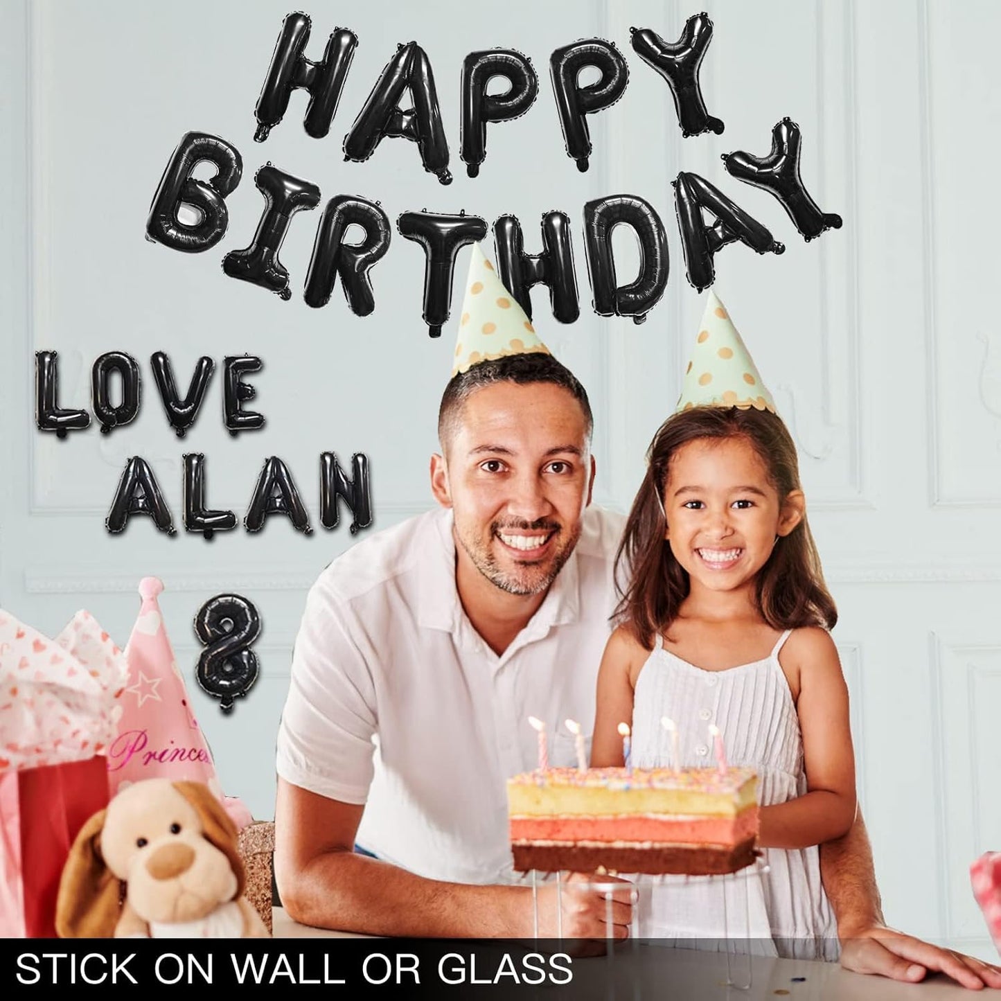 Skiennix 16" Foil Personalized Name Balloons - Custom Mylar Birthday & Event Decor | 85 PCS Set (Black)