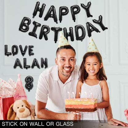 Skiennix 16" Foil Personalized Name Balloons - Custom Mylar Birthday & Event Decor | 85 PCS Set (Black)