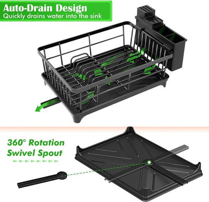 Dish Drying Rack | Compact Rust-Resistant Kitchen Rack with Utensil Holder - Space-Saving Black Design