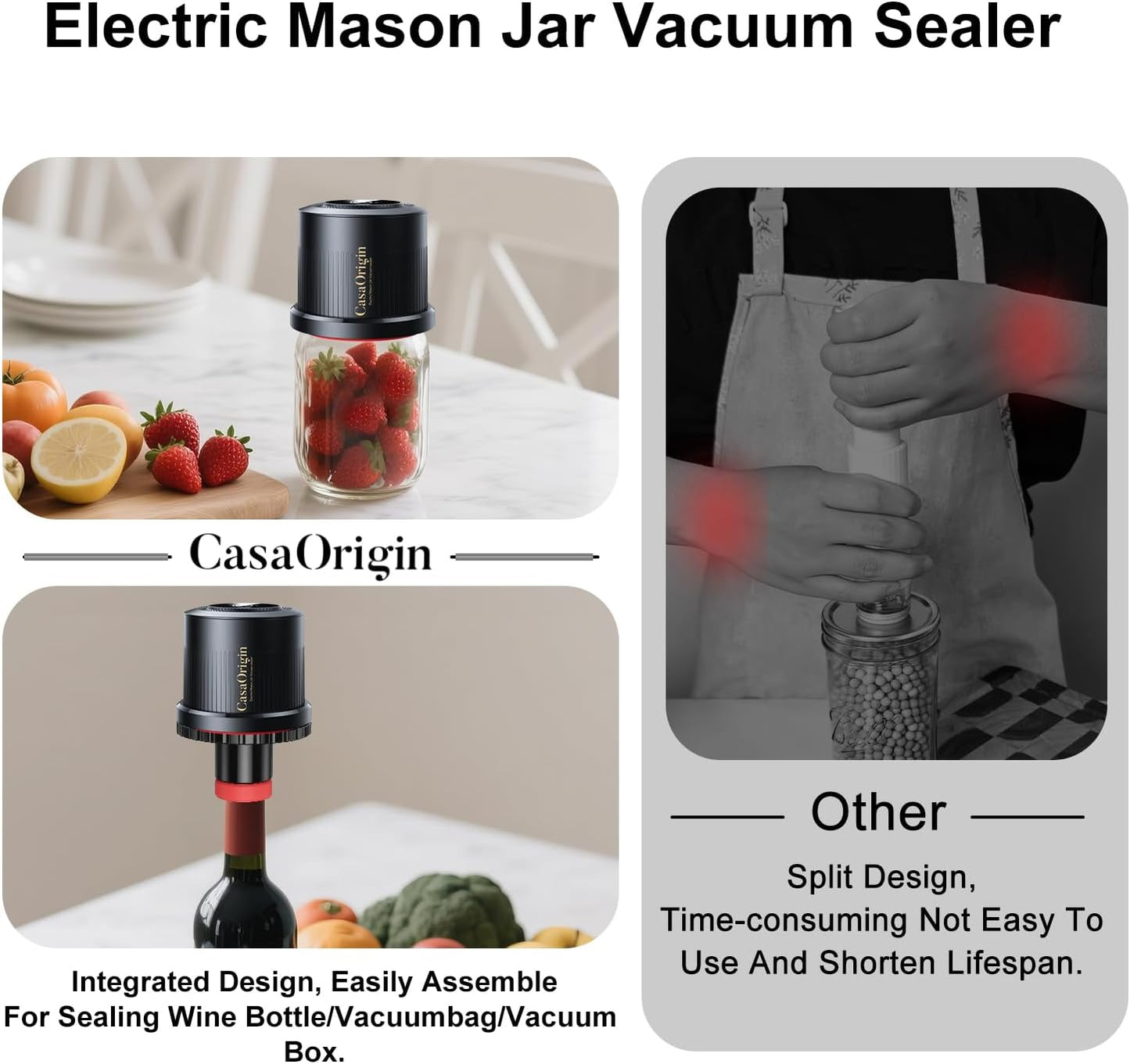 Skiennix Electric Mason Jar Vacuum Sealer Kit - Automatic Sealer for Canning & Food Storage | Fits Wide & Regular Mouth Jars