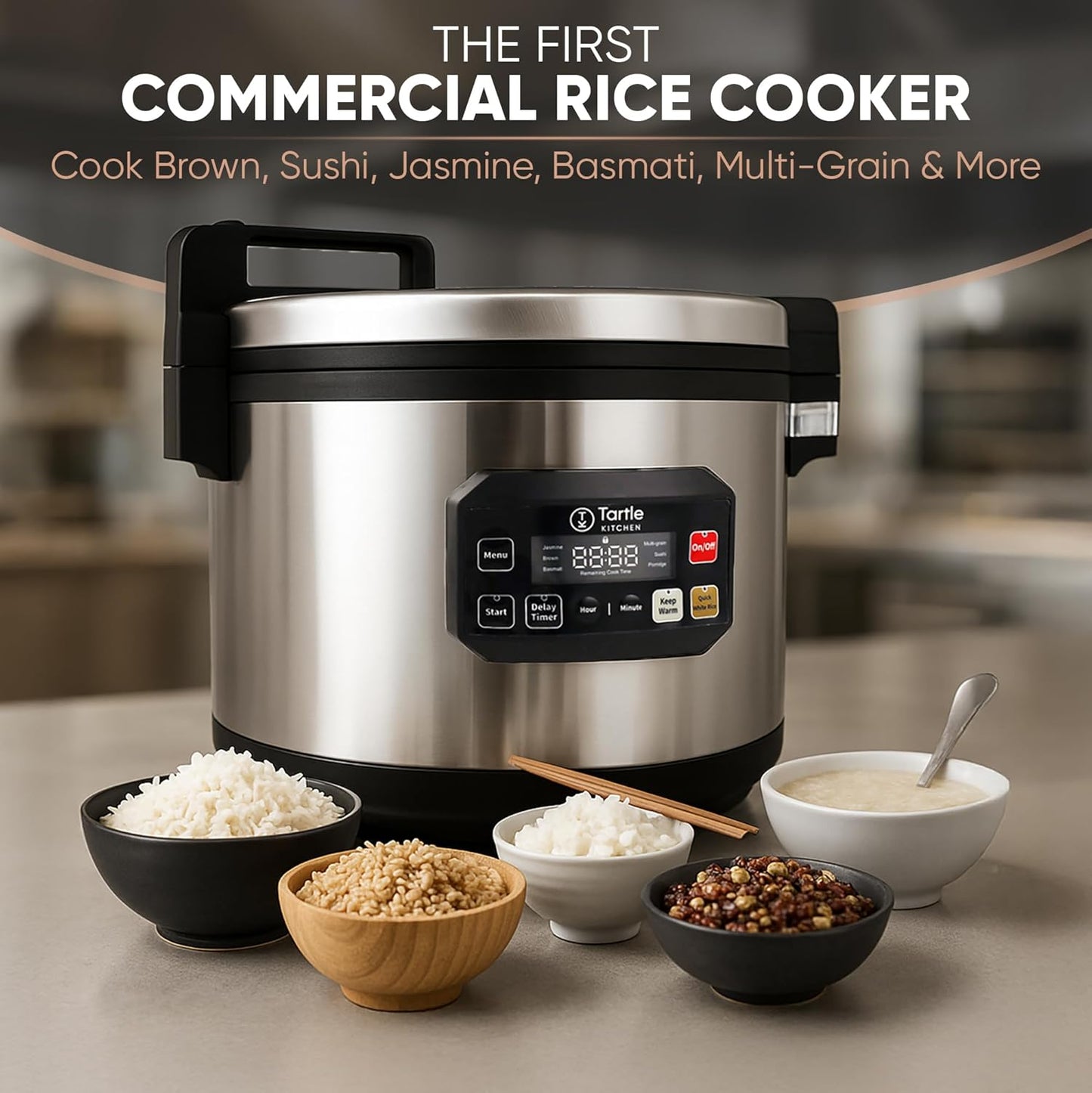 Skiennix Commercial Rice Cooker - 64 Cup Capacity for Perfect Brown & Sushi Rice - Non-Stick Pot & Hinged Lid