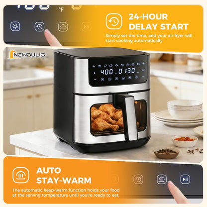 NEWBULIG Air Fryer 6.34QT - Fast Heating Air Fryer with Visible Window & Nonstick Basket | 8-in-1 Cooking Presets, Black