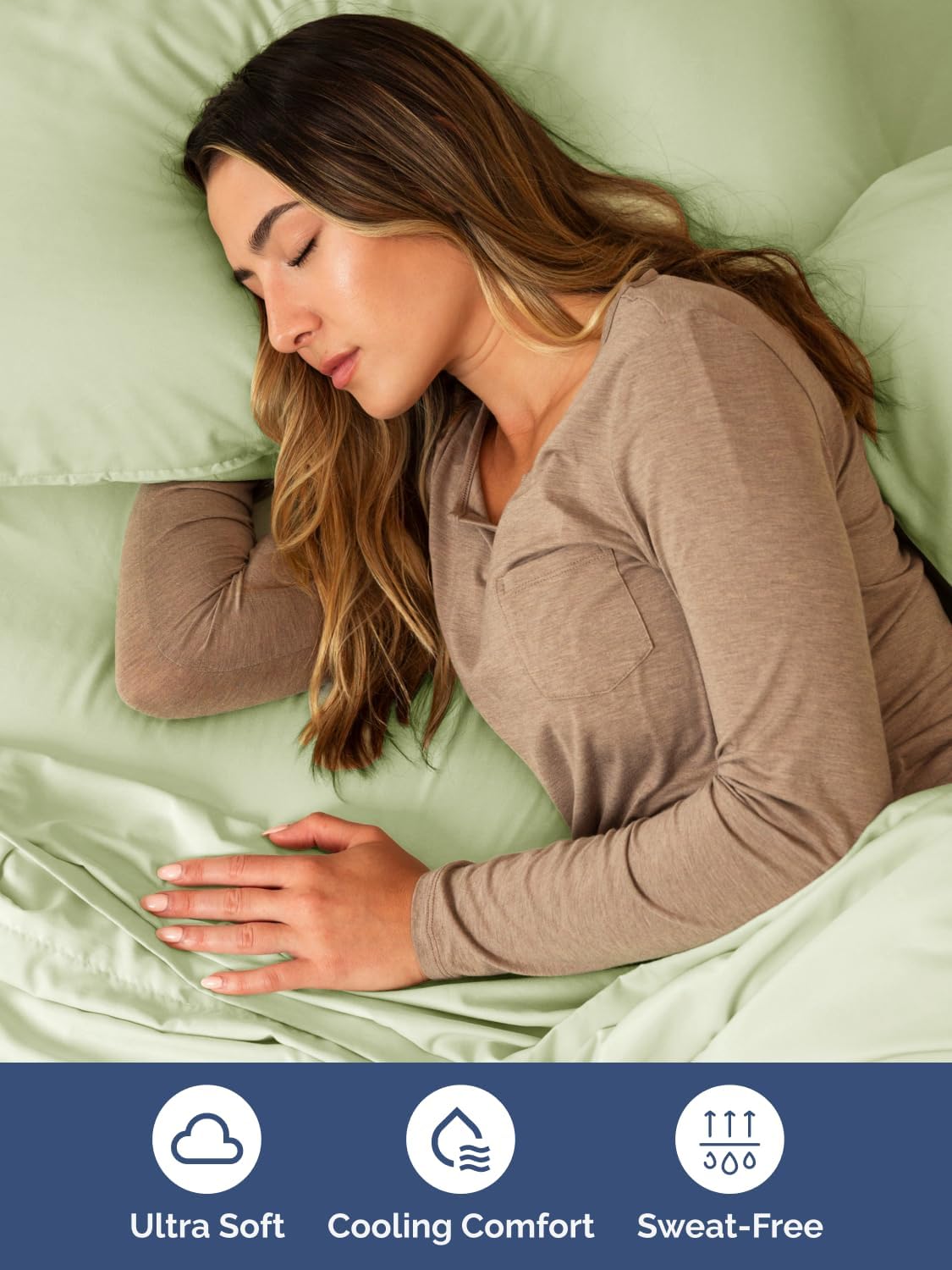 Skiennix Extra Deep Twin Sheet Set - 4 Piece Breathable Cooling Bedding - Soft Wrinkle-Free Light Sage