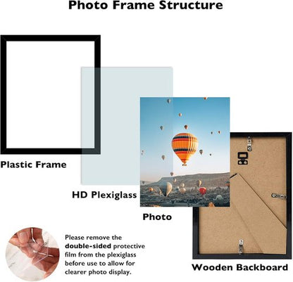 JCJMY 9x10 Picture Frame - Black Wall Mount or Tabletop Display | Shatter-Resistant Plexiglass