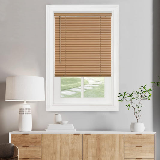 Achim Home Decor Cordless Mini Blinds - Light Filtering, 48" x 64", Woodtone Finish | GII Morningstar Horizontal Blinds