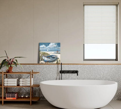 Bathroom Decor Beach Wall Art Ocean Theme Blue Picture Canvas Print Modern Coastal Artwork Framed Hanging Dining Office Living Room…