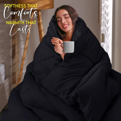 Utopia Bedding Twin Comforter Duvet Insert, Quilted Black Comforter with Corner Tabs, Box Stitched Down Alternative Comforters Twin Size 64 x 88 inches