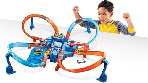 Hot Wheels Track Set - Motorized Booster with 4 Intersections for Epic Crashing Fun | 1:64 Scale Toy Car