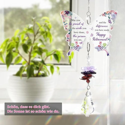 Funnli Retirement Gift for Women - Purple Crystal Window Hanging Decor | Butterfly Acrylic Plaque