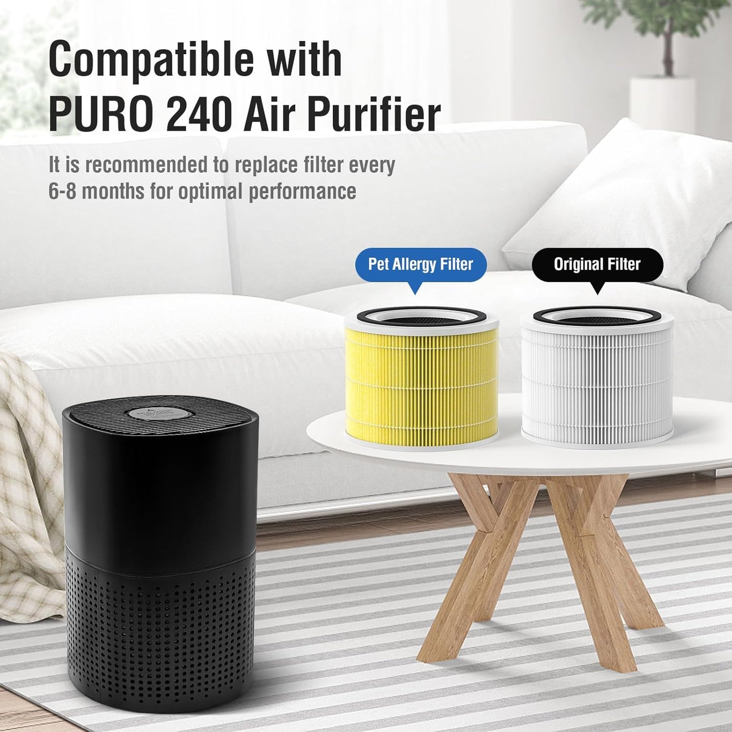 Puro 240 Air Purifier Filter - 3-in-1 Replacement Filters with Activated Carbon | 4 Pack