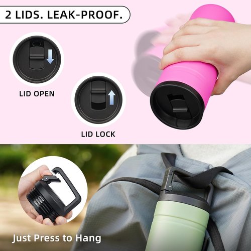 BJPKPK Insulated Water Bottle - 20 Oz Double Wall Stainless Steel Travel Mug | Barbie Pink with 2 Lids