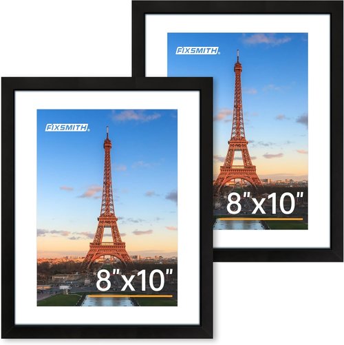 FIXSMITH 8x10 Picture Frame Set of 2 - HD Plexiglass for 5x7 or 8x10 Photos | Black Multi-Display Frames