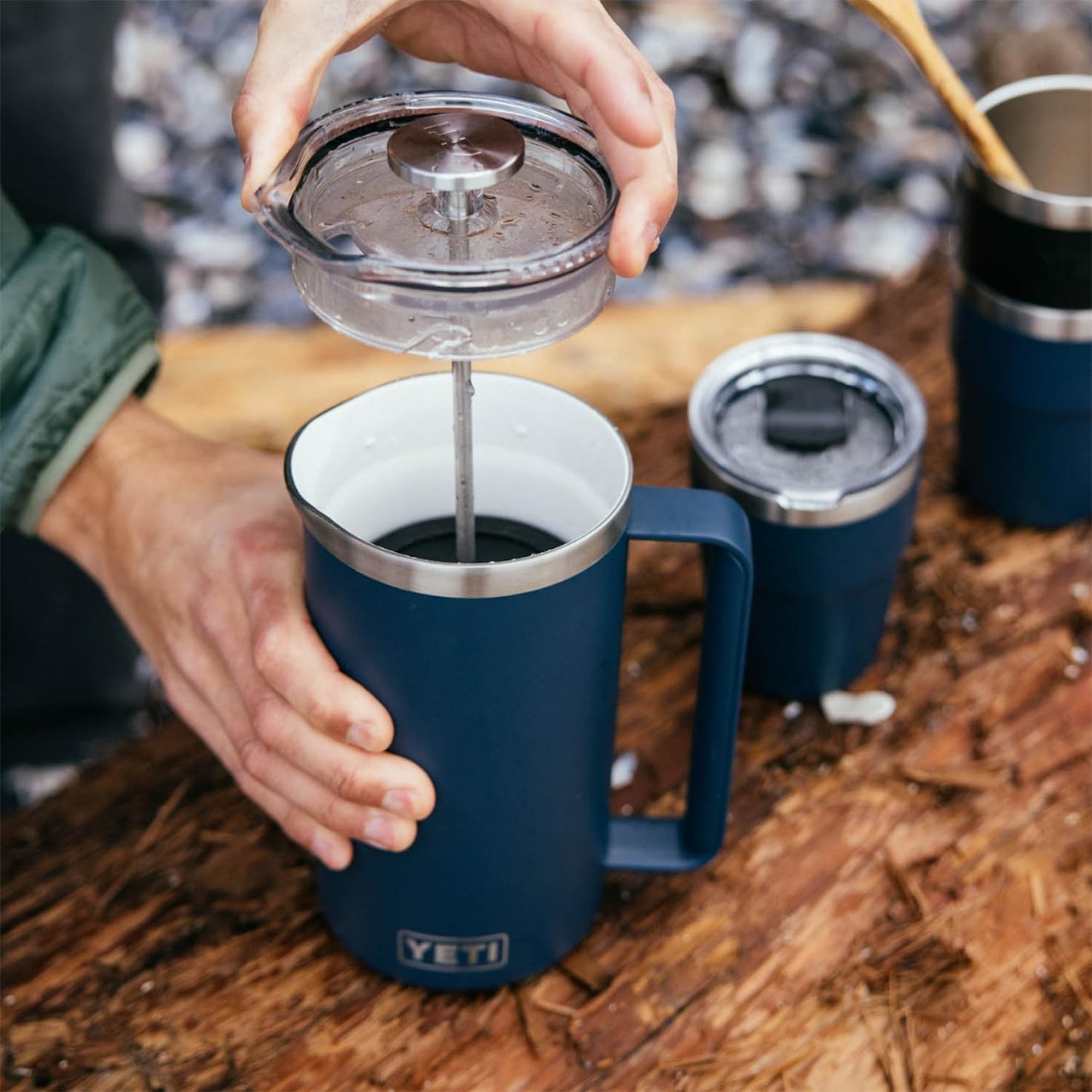 YETI Rambler 64 oz. French Press Coffee Maker - Durable Navy Design for Perfect Brews