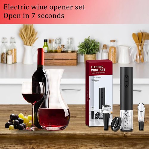 Electric Wine Opener Set, Battery Operated Wine Bottle Opener with Foil Cutter, Wine Pourer and Vacuum Stopper, Automatic Corkscrews for Wine Bottles Kit for Christmas Gift Home Kitchen Bar
