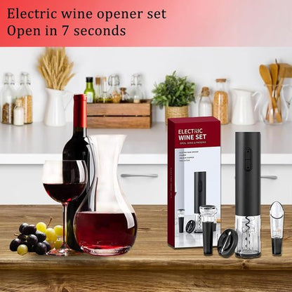Electric Wine Opener Set, Battery Operated Wine Bottle Opener with Foil Cutter, Wine Pourer and Vacuum Stopper, Automatic Corkscrews for Wine Bottles Kit for Christmas Gift Home Kitchen Bar