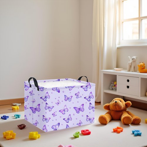 HIYAGON Rectangular Baby Girl Basket Kids Baby Storage Basket Toy Storage Bin Organizer Box Room Decor(Dot Butterfly)