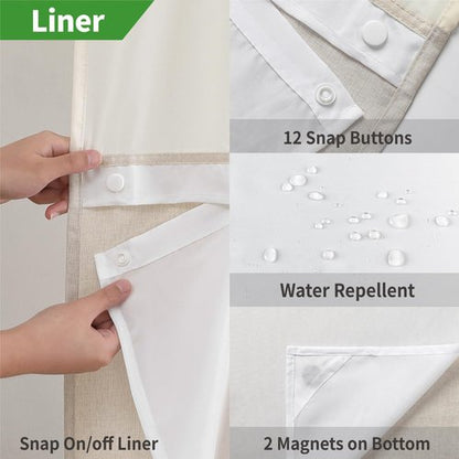 eachope No Hooks Needed Linen Textured Shower Curtain with Snap-in Fabric Liner Set,Cream Hotel Luxury Decor Shower Curtains for Bathroom,Waterproof & Washable,71Wx77H
