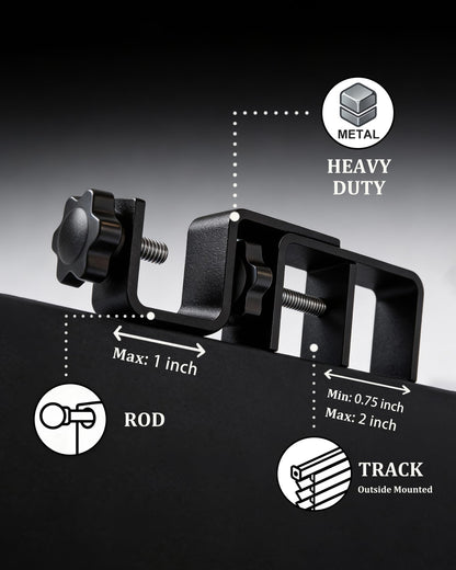 Over Blinds Curtain Rod Brackets for Outside Mounted, No-Drill Blinds Curtain Rod Holders for 1.3-2" Rectangular Headrails, Tool-Free & No Wall Damage, Apartment & Renter Friendly (Set of 3, Black)