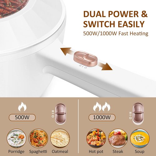 Bear Hot Pot Electric | 2L Multifunctional Cooking Pot - 1000W Rapid Heating, Non-Stick Frying Pan for Noodles, Steak & More