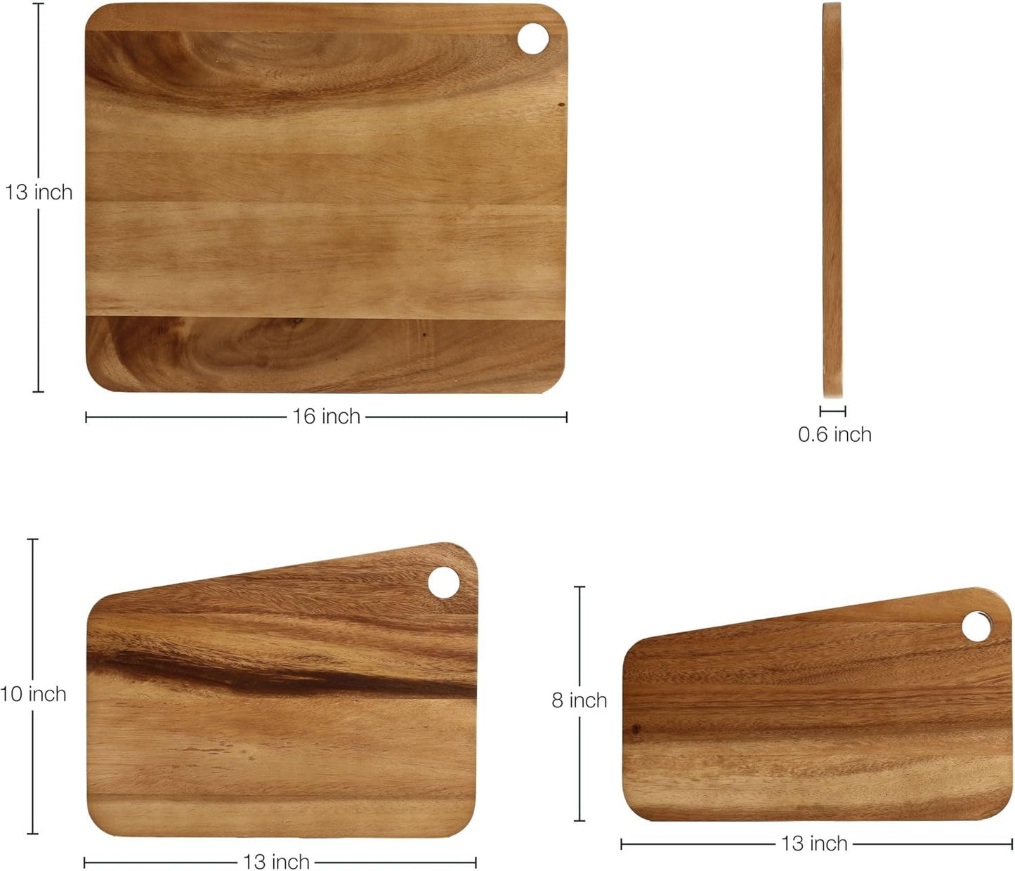 Sango Acacia Cutting Board Set - 3-Piece Slant Edge & Hanging Holes, Stackable & Reversible, Non-Toxic