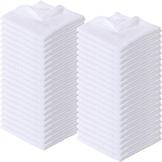 Newwiee 40 Pcs Wash Cloth Bulk Cotton Bath Hand Face Washcloths Soft Quick Drying Towel for Women Bathroom Washing Body Viscose Fiber Multipurpose Fingertip Rags(White,10 x 10 Inch)