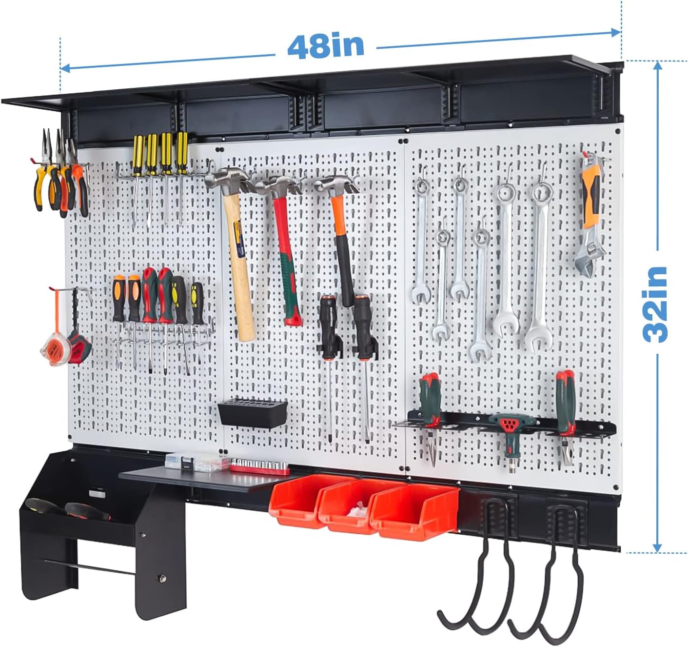 Ultrawall Pegboard Wall Organizer - 48x36 Inch Metal Storage Solution with 105 Utility Hooks & Overhead Shelf