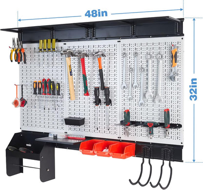 Ultrawall Pegboard Wall Organizer - 48x36 Inch Metal Storage Solution with 105 Utility Hooks & Overhead Shelf
