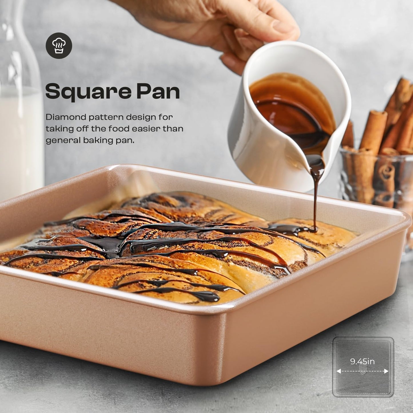 Skiennix Baking Pans Set - 8-Piece Nonstick Bakeware Set with Ceramic Coating | Gold Finish