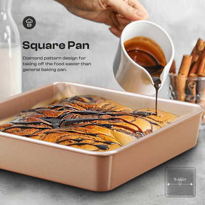 Skiennix Baking Pans Set - 8-Piece Nonstick Bakeware Set with Ceramic Coating | Gold Finish