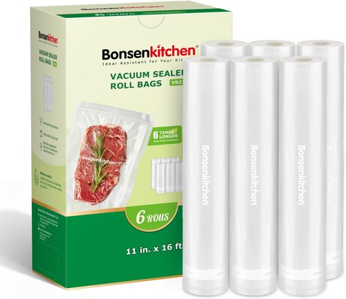 Bonsenkitchen Vacuum Sealer Bags - 6 Rolls of 11" x 16' | BPA-Free, Commercial Grade for Food Storage & Sous Vide