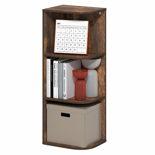 Furinno PASIR Book Shelf, 3-Tier Corner Bookshelf with Open Shelf, Standing Bookcase, 9.3 x 12 x 31.5, for Organization and Storage, for Living Room, Bedroom, Home Office, Amber Pine