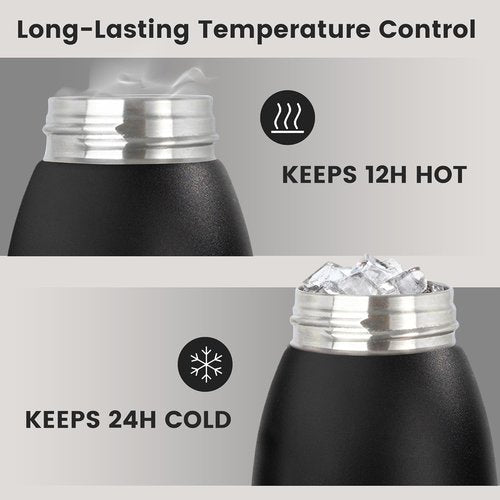 32 oz Insulated Stainless Steel Water Bottle, Double Wall Stainless Steel with Handle, BPA-Free, Keeps Cold 24H & Hot 12H, Durable Sports Thermos for Yoga, Hiking, Gym, Office, Black