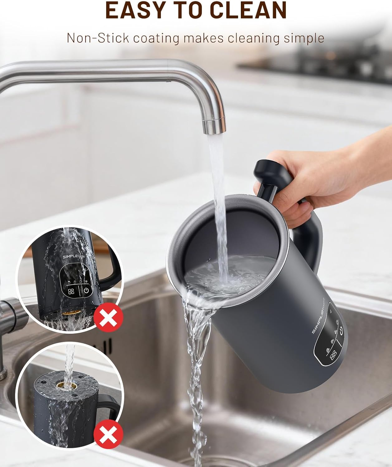 SIMPLETASTE Electric Milk Frother - 4-in-1 Touch Screen Steamer for Lattes, Cappuccinos & Macchiatos