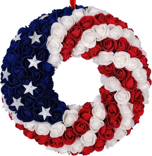 Idyllic Handcrafted Boxwood Wreath - July 4th Patriotic Americana Decoration for Front Door | Blue
