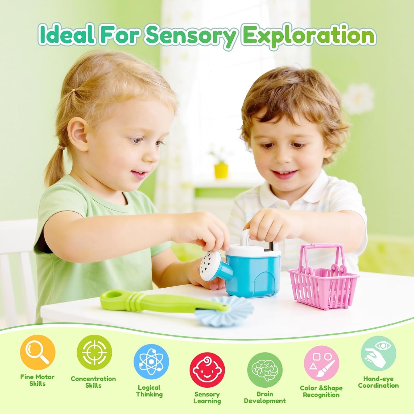 Skiennix 34PCS Sensory Bin Filler Tools - Fine Motor Skills Scooper Set with Scoops, Tweezers & Rake