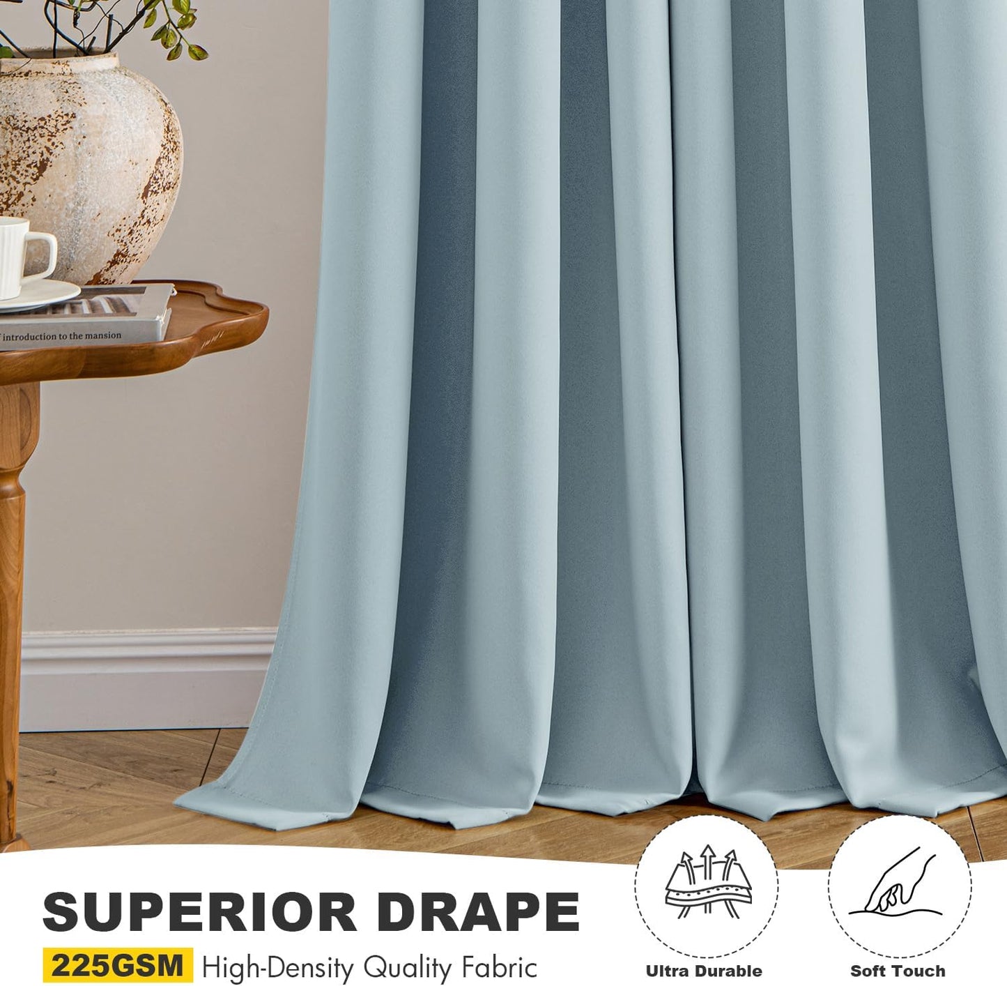 MIULEE Slate Blue Blackout Curtains - Thermal Insulated Room Darkening Drapes | 84 Inches Long, 2 Panels