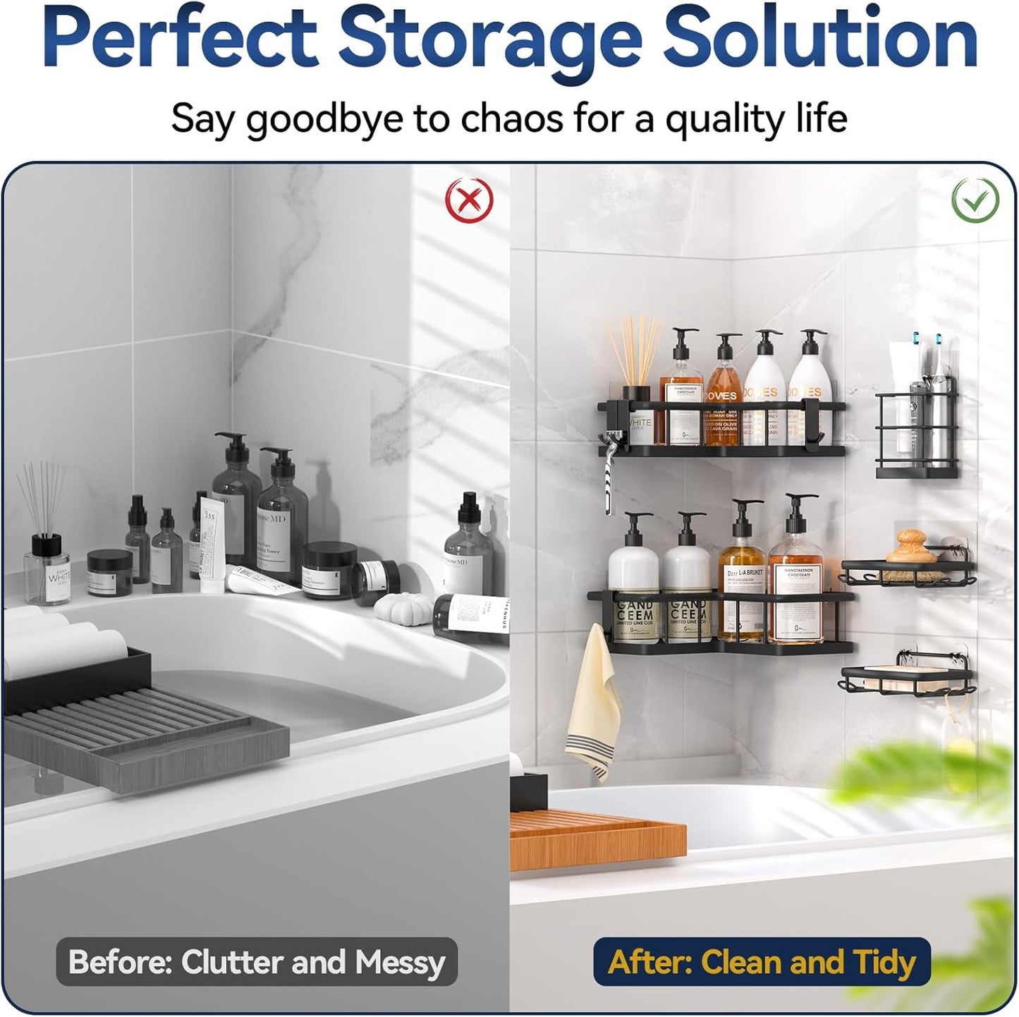 YASONIC Corner Shower Caddy - 5-Pack Rustproof Stainless Steel Organizer with Soap Holder | No-Drill, Black
