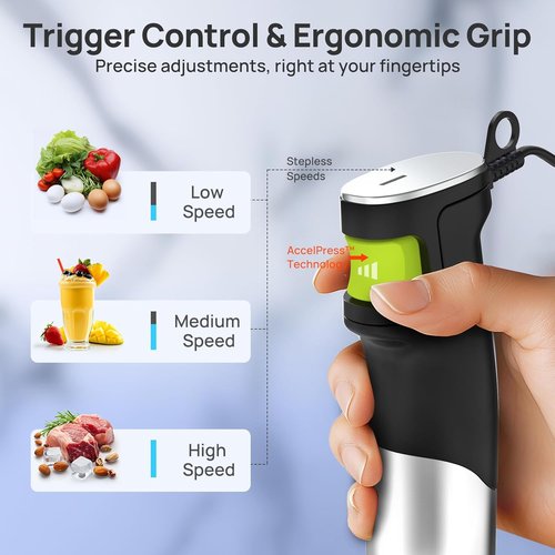 Consciot 10-in-1 Immersion Blender - Powerful 1100W Stainless Steel with Speed Control & Accessories