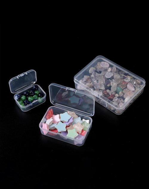 LJY 28-Piece Plastic Storage Container Set - Clear Rectangular Bins with Lids for Beads & Jewelry